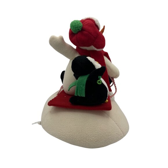 Gemmy Animated Snowman Penguin & Dog On Sled Plush Decoration - Picture 4 of 5